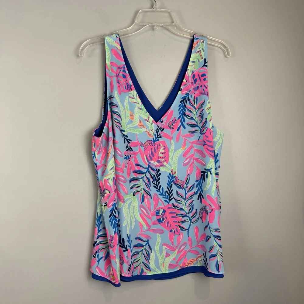 Lilly Pulitzer Florin Reversible Tank Top XL Purrfect Floral Blue Pink Tropical